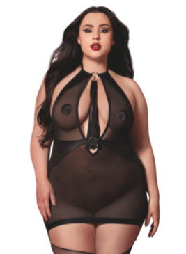Nuisette grande taille avec porte jarretelles et fouet - DG13704XBLK